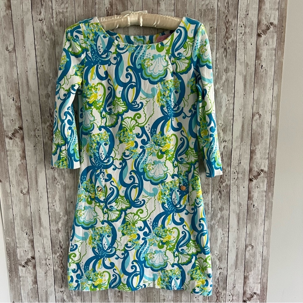 Lilly Pulitzer Charlene Crystal Coast Blue Green Dress Preppy Nautical Cape XS